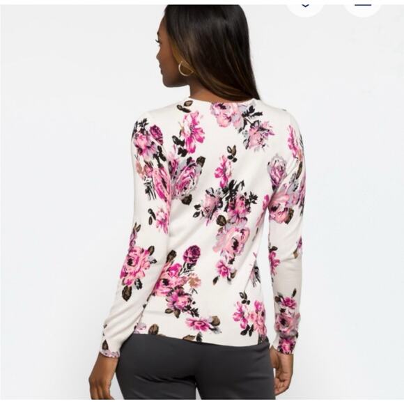 NEW Daniel Rainn Medium Ivory Pink Floral Crew Neck Soft Knit Top Sweater - Picture 2 of 6
